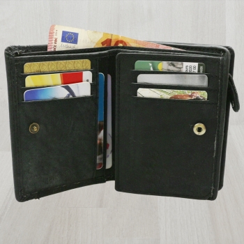 flevado Geldbörse Unisex Damen Herren Echt Leder RFID Schutz Schwarz